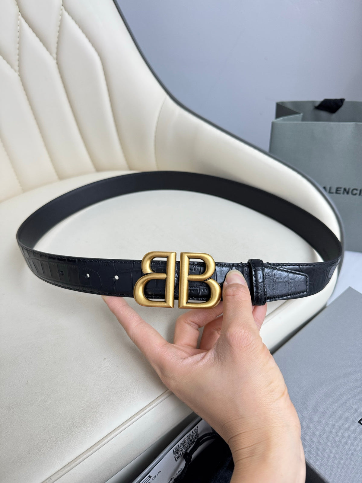 Balenciaga 7660312AAW21000 Black & Gold Designer Belt - detail image 8