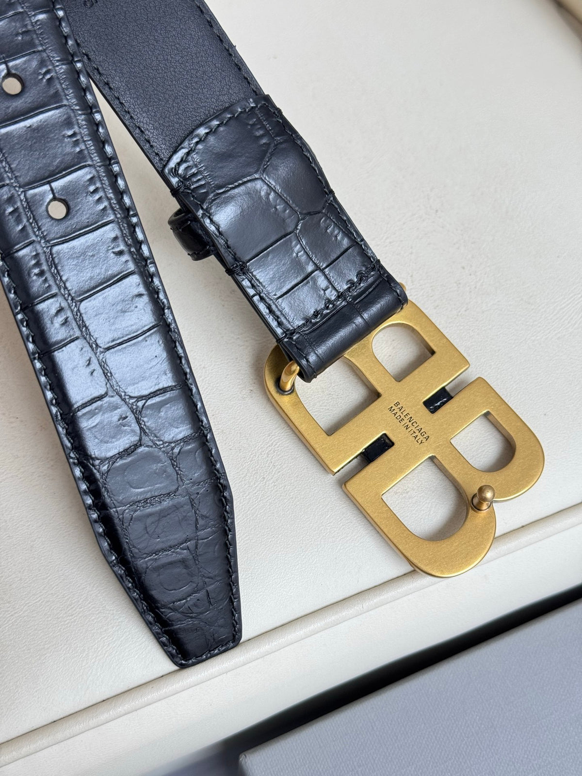 Balenciaga 7660312AAW21000 Black & Gold Designer Belt - detail image 6