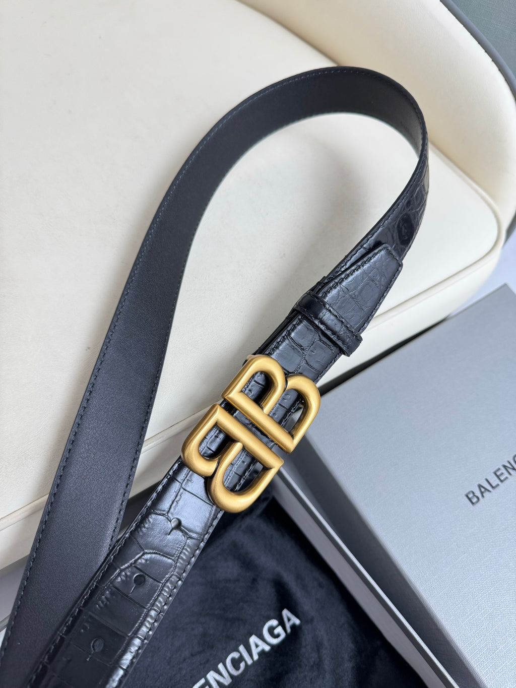 Balenciaga 7660312AAW21000 Black & Gold Designer Belt - detail image 7