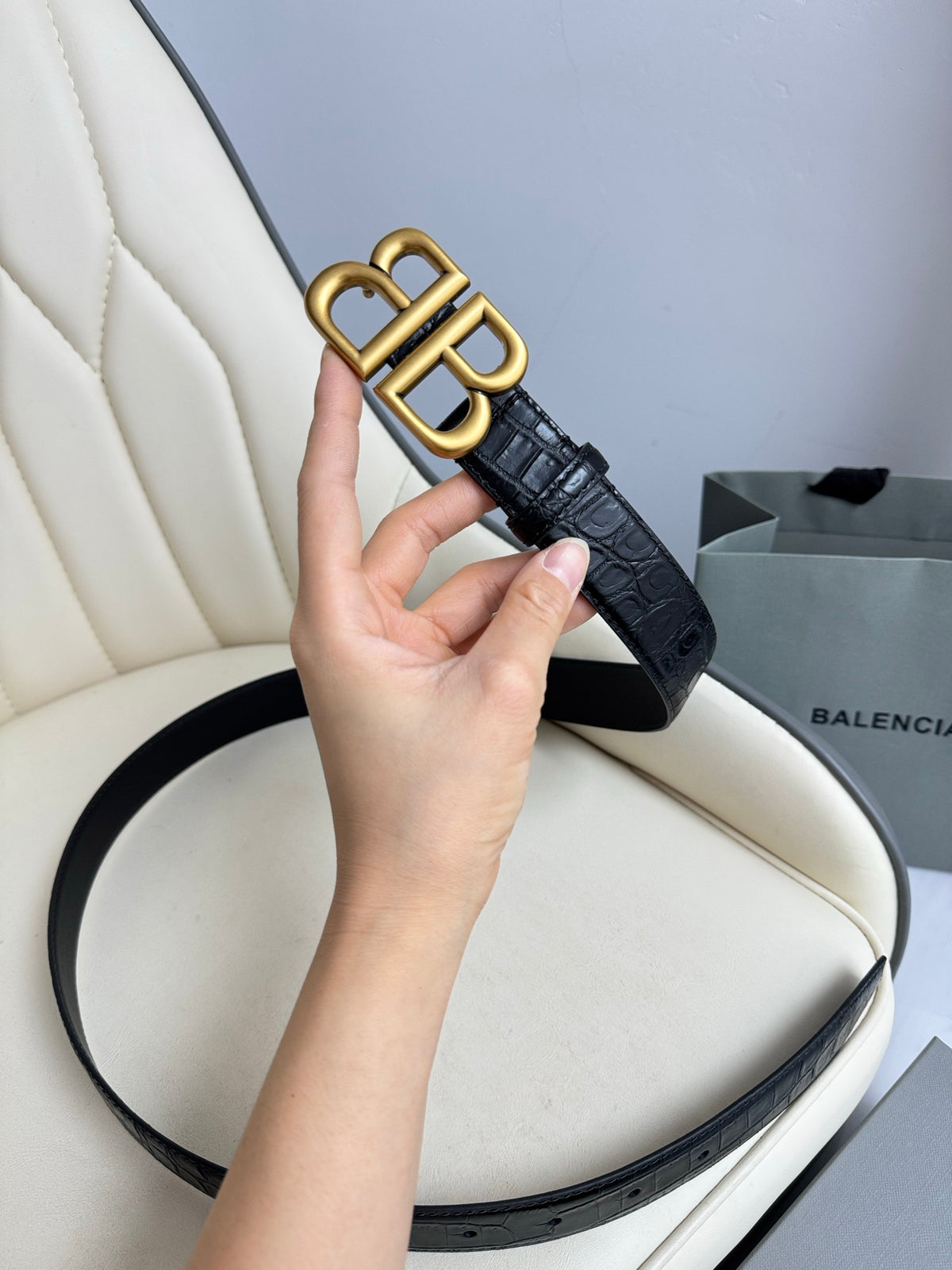 Balenciaga 7660312AAW21000 Black & Gold Designer Belt - detail image 4