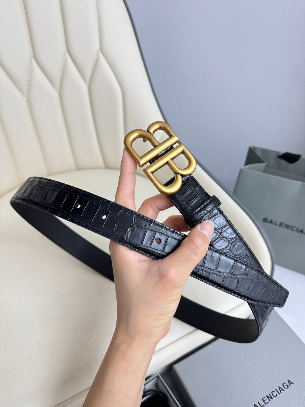 Balenciaga 7660312AAW21000 Black & Gold Designer Belt - detail image 2