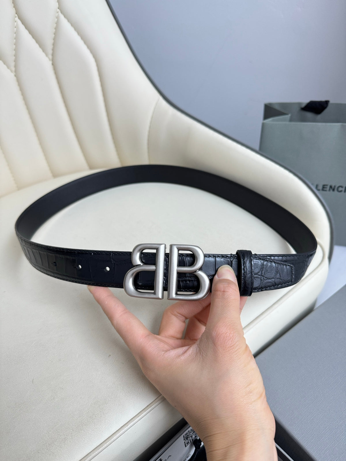 Balenciaga 7660312AAW21000 Black & Silver Designer Belt - detail image 8