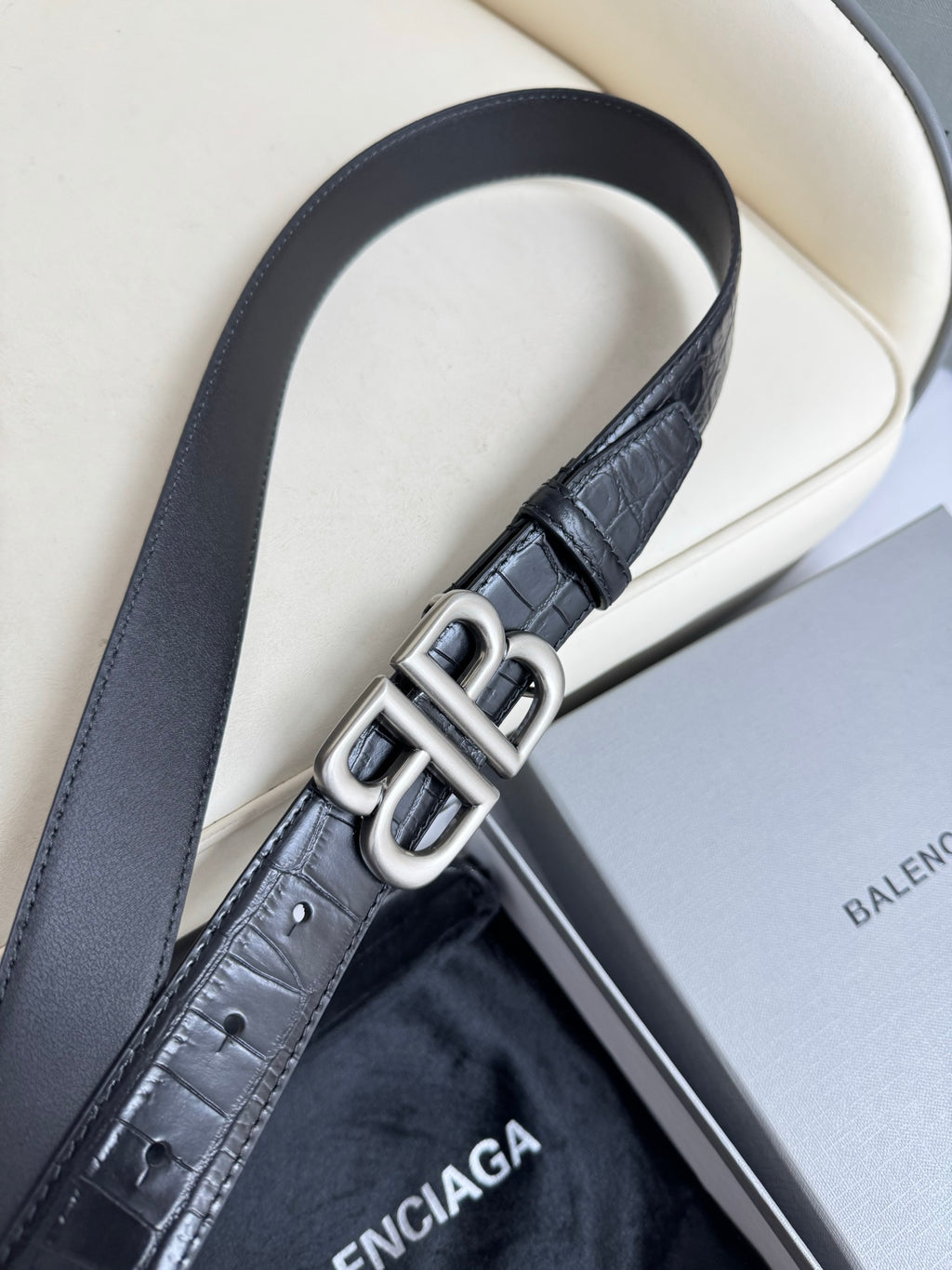 Balenciaga 7660312AAW21000 Black & Silver Designer Belt - detail image 7