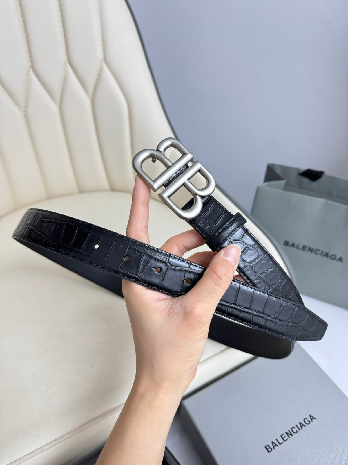 Balenciaga 7660312AAW21000 Black & Silver Designer Belt - detail image 2