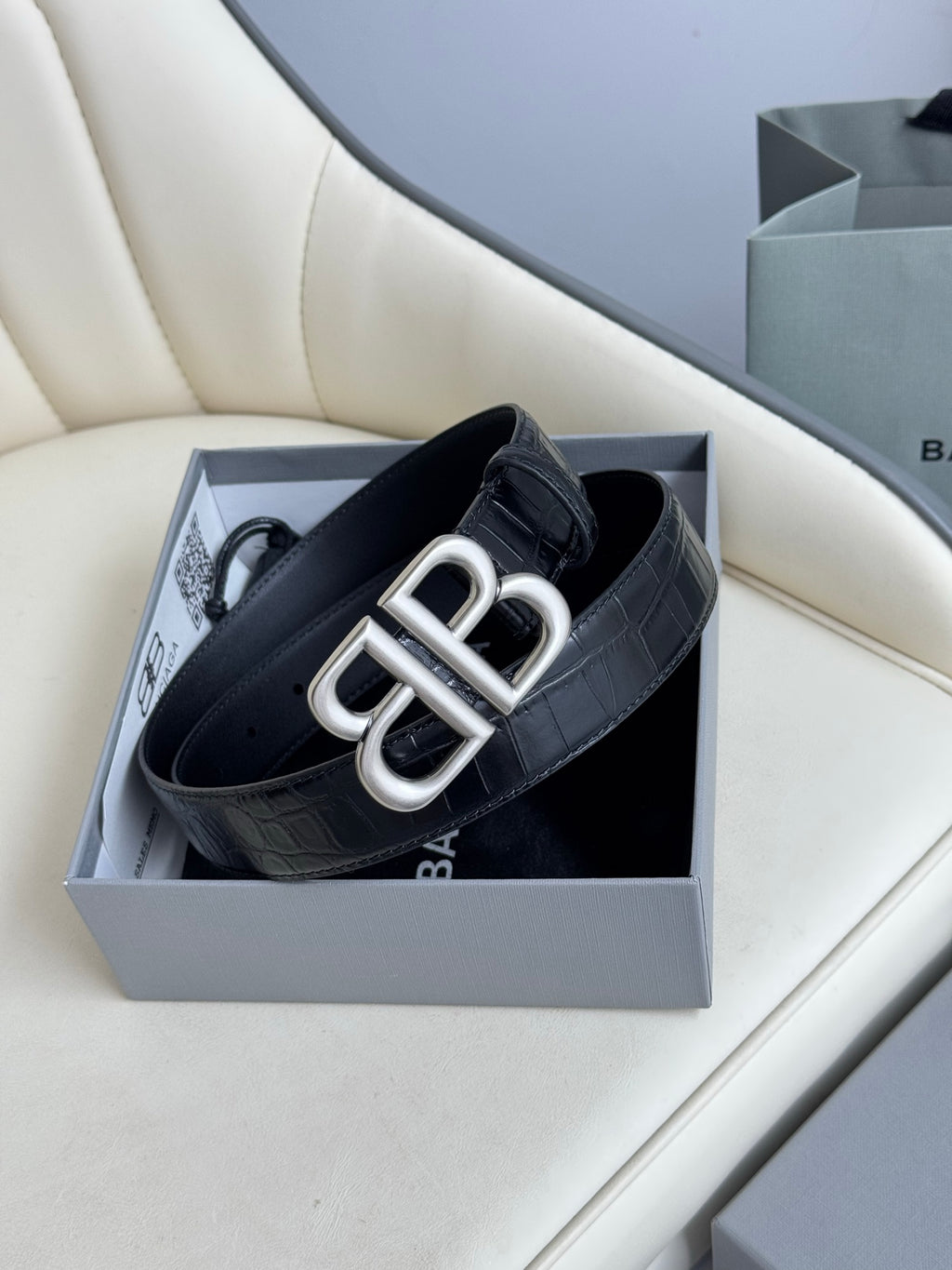 Balenciaga 7660312AAW21000 Black & Silver Designer Belt