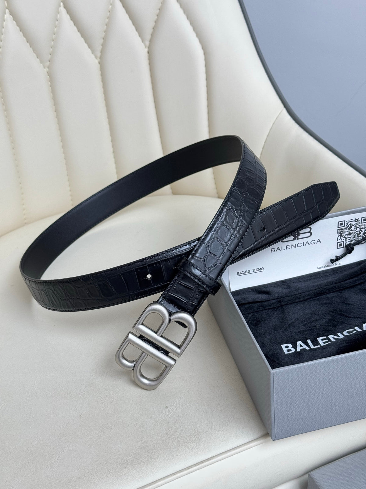 Balenciaga 7660312AAW21000 Black & Silver Designer Belt - detail image 3