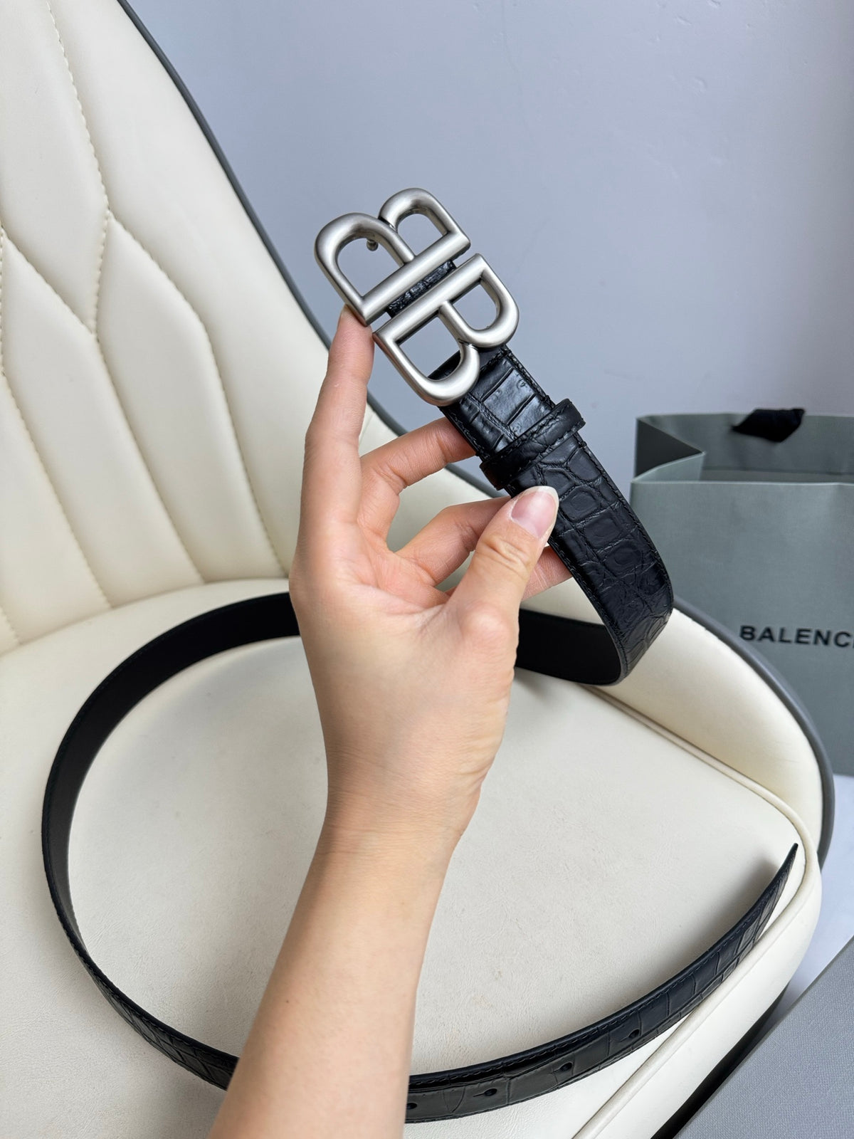 Balenciaga 7660312AAW21000 Black & Silver Designer Belt - detail image 4