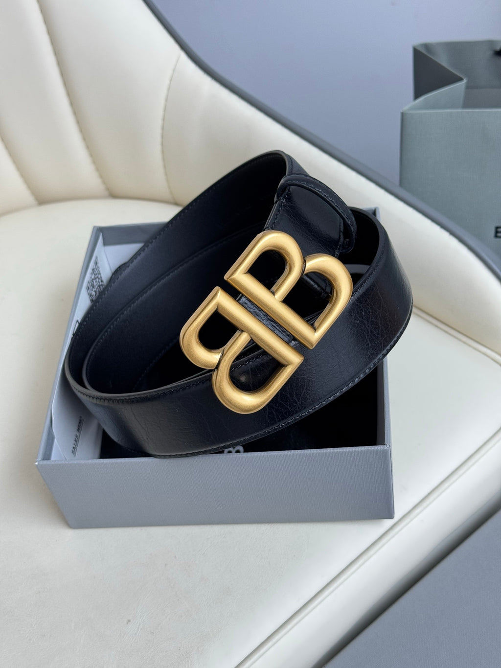 Balenciaga 7660672AASF1000 Black & Gold Designer Belt