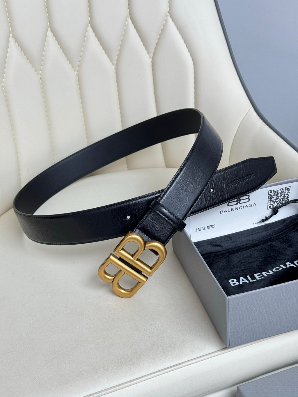 Balenciaga 7660672AASF1000 Black & Gold Designer Belt - detail image 3