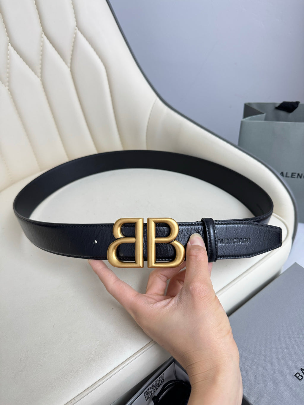 Balenciaga 7660672AASF1000 Black & Gold Designer Belt - detail image 8