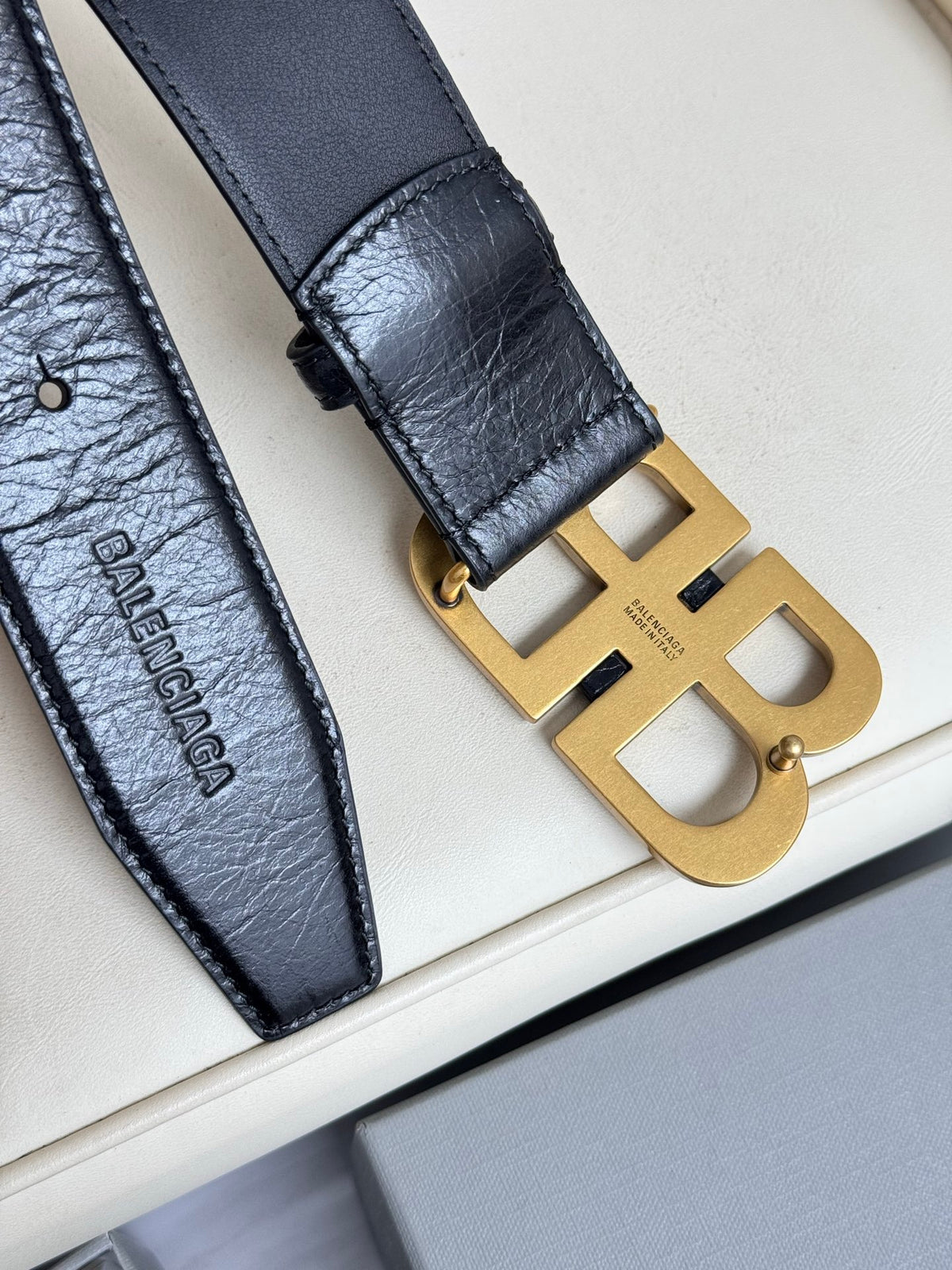 Balenciaga 7660672AASF1000 Black & Gold Designer Belt - detail image 6