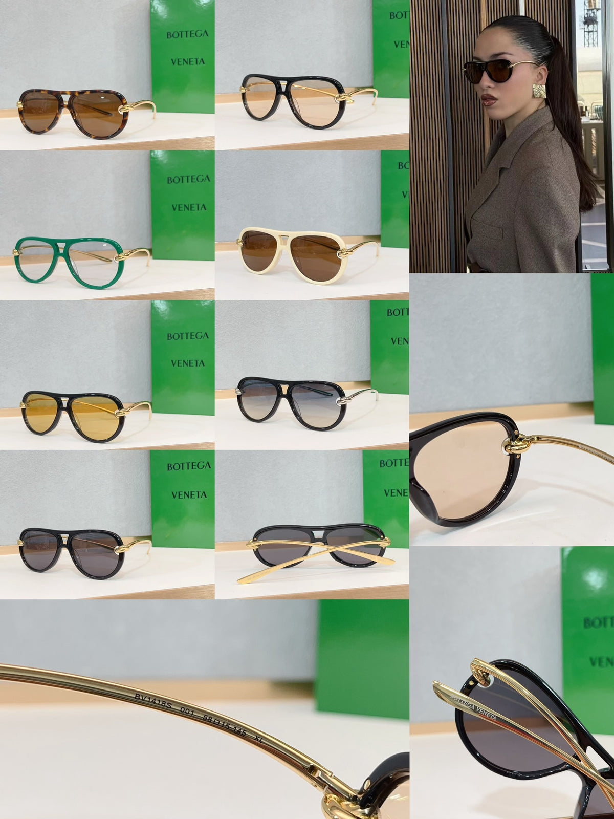 Bottega Veneta BV1418S Green Designer Sunglasses 58-15-145 mm Edition 4