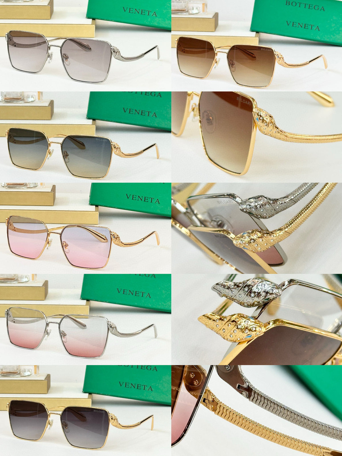 Bottega Veneta BV1427LU Green & Gold Designer Sunglasses 61-17-138 mm - detail image 9