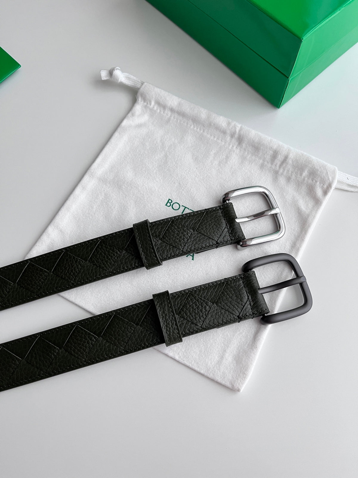 Bottega Veneta Dark Green & Green Designer Belt