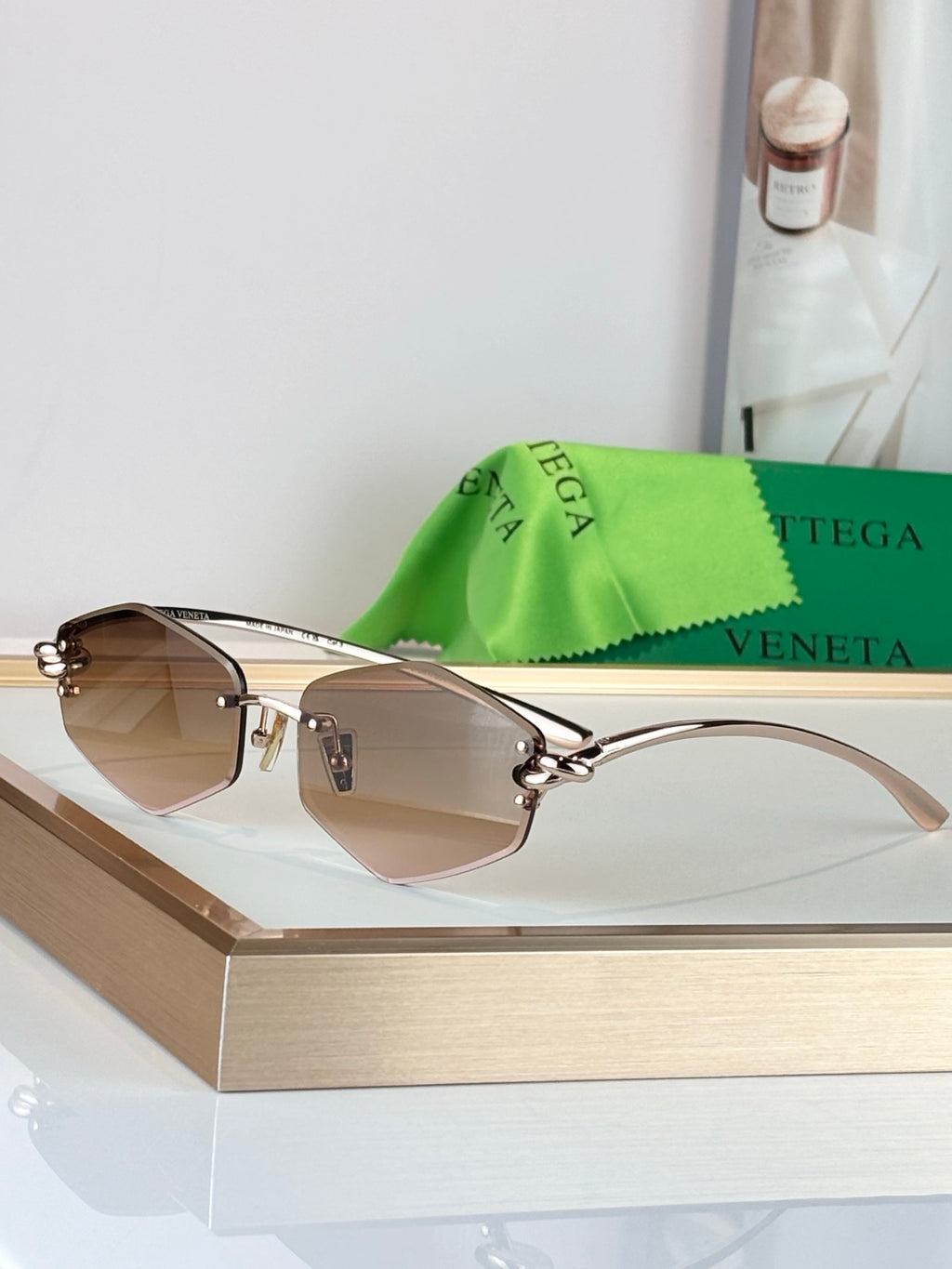 Bottega Veneta BV1435S Green Designer Sunglasses 58-12-145 mm Edition 2 - detail image 4