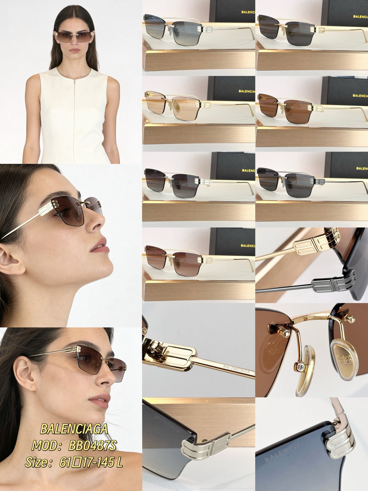 Balenciaga BB0487S Rose Gold Designer Sunglasses 61-17-145 mm - detail image 9