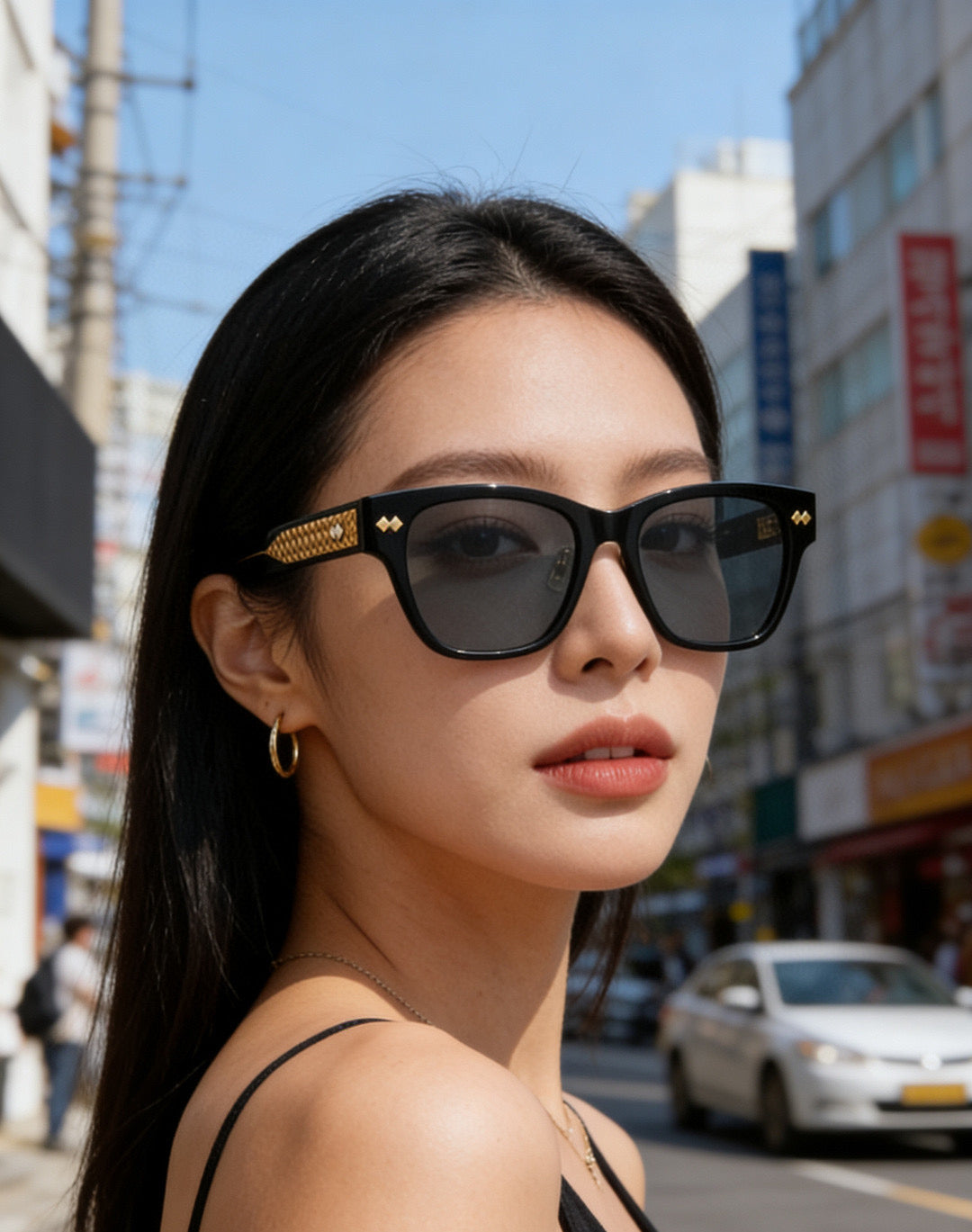 Bottega Veneta BV1402SK Black & Orange Designer Sunglasses 55-19-145 mm - detail image 2