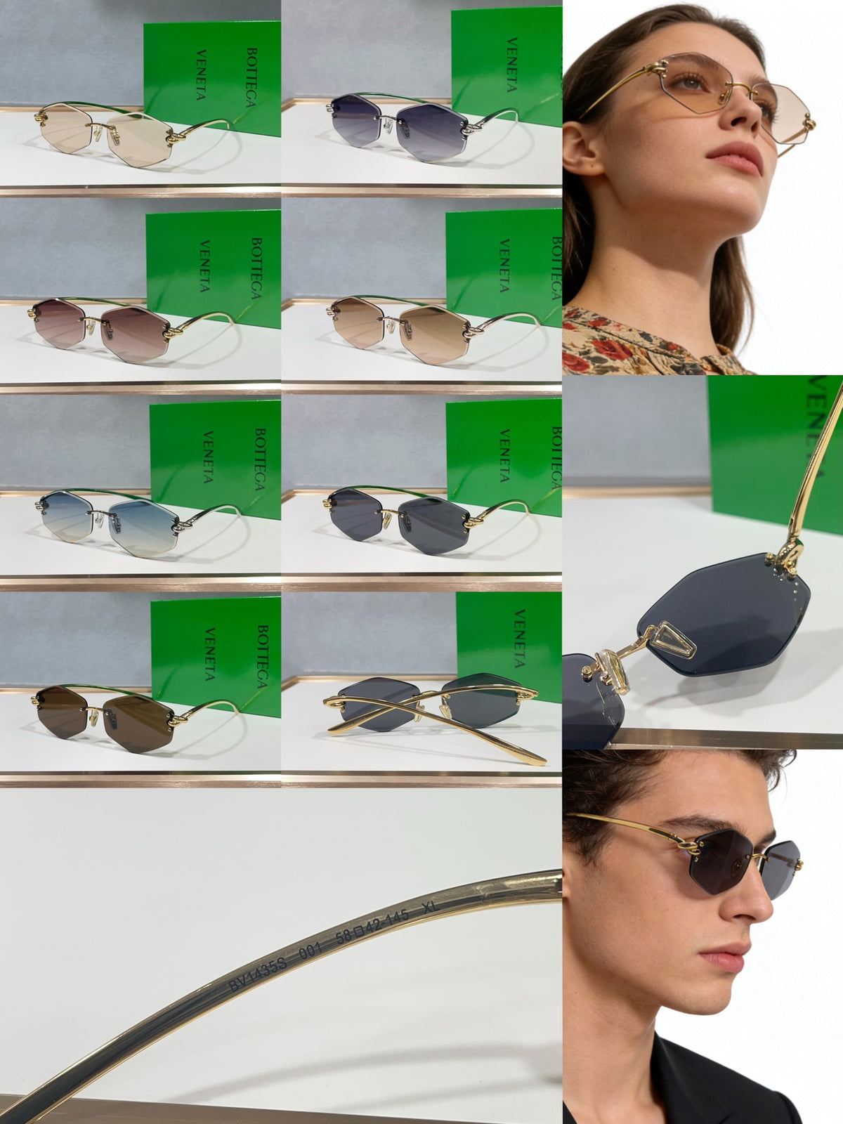 Bottega Veneta BV1435S Green & Rose Gold Designer Sunglasses 58-12-145 mm
