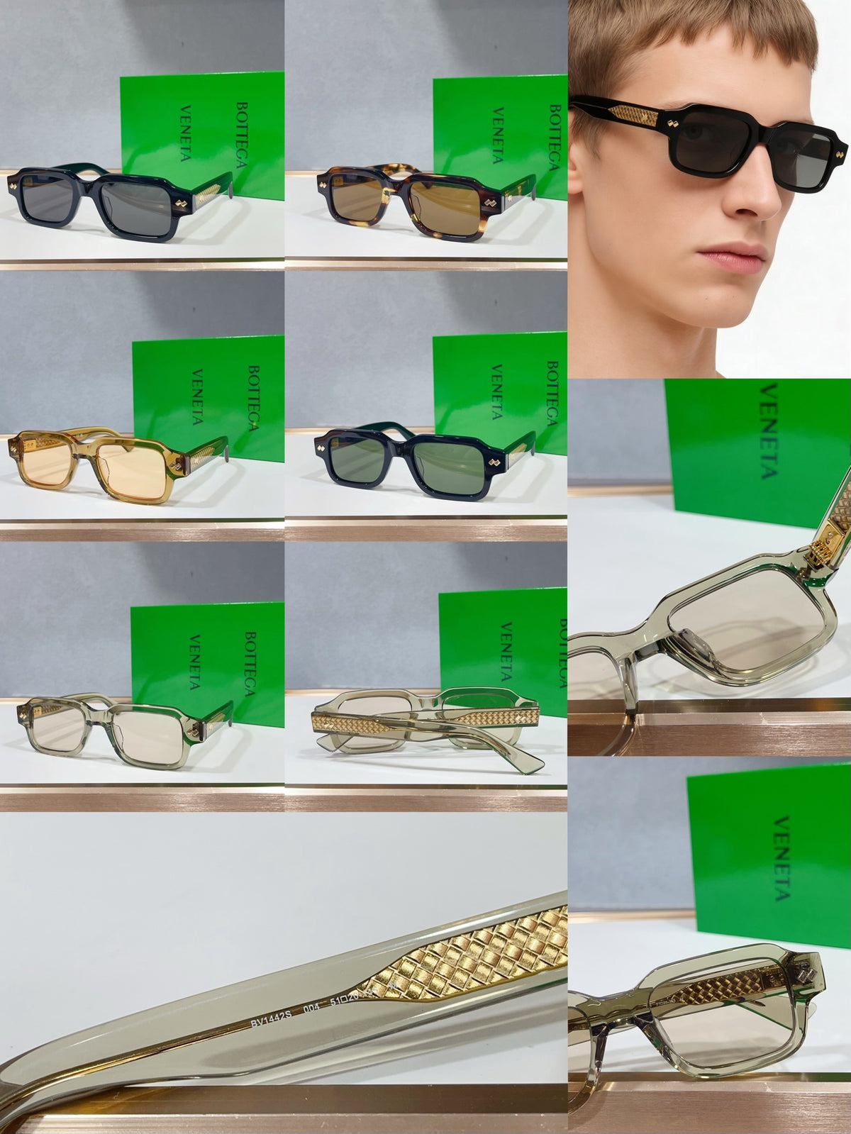 Bottega Veneta BV1442S Green & Rose Gold Designer Sunglasses 51-20-145 mm