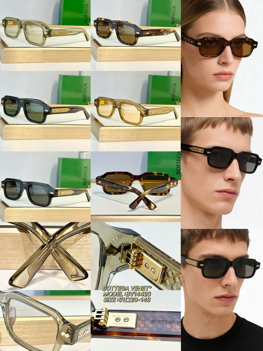 Bottega Veneta BV1442S Gold & Green Designer Sunglasses 51-20-148 mm - detail image 9