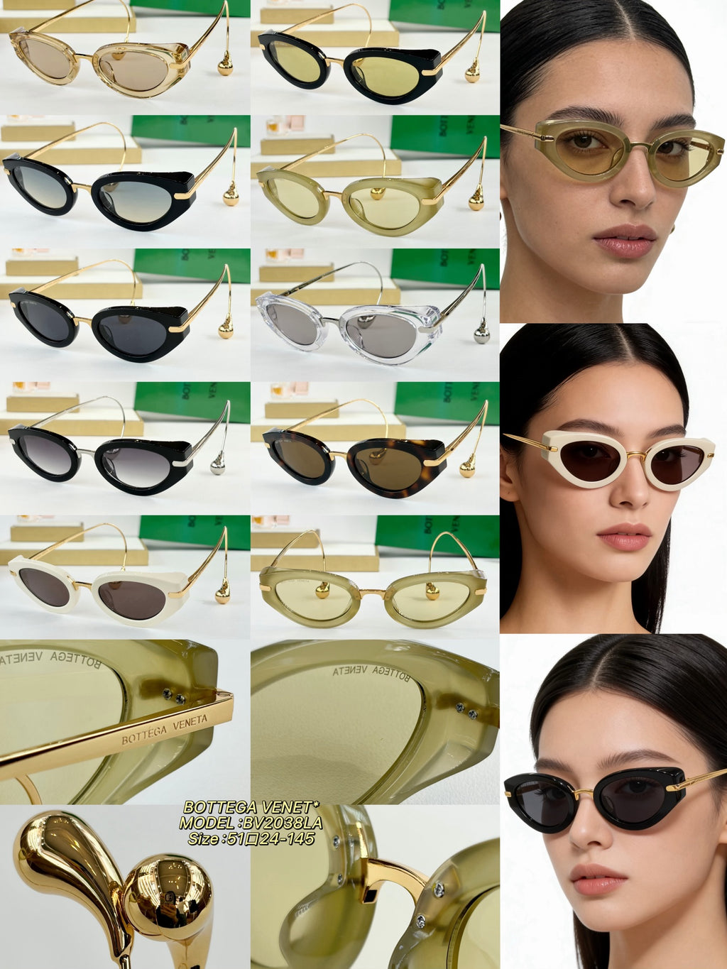 Bottega Veneta BV2038LA Green & Gold Designer Sunglasses 51-24-145 mm - detail image 10