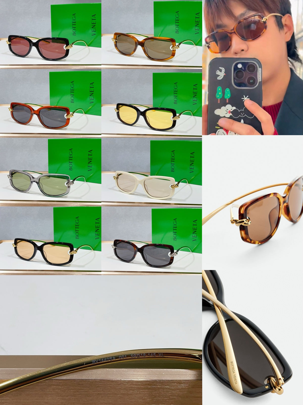 Bottega Veneta BV1440SA Green Designer Sunglasses 59-18-145 mm