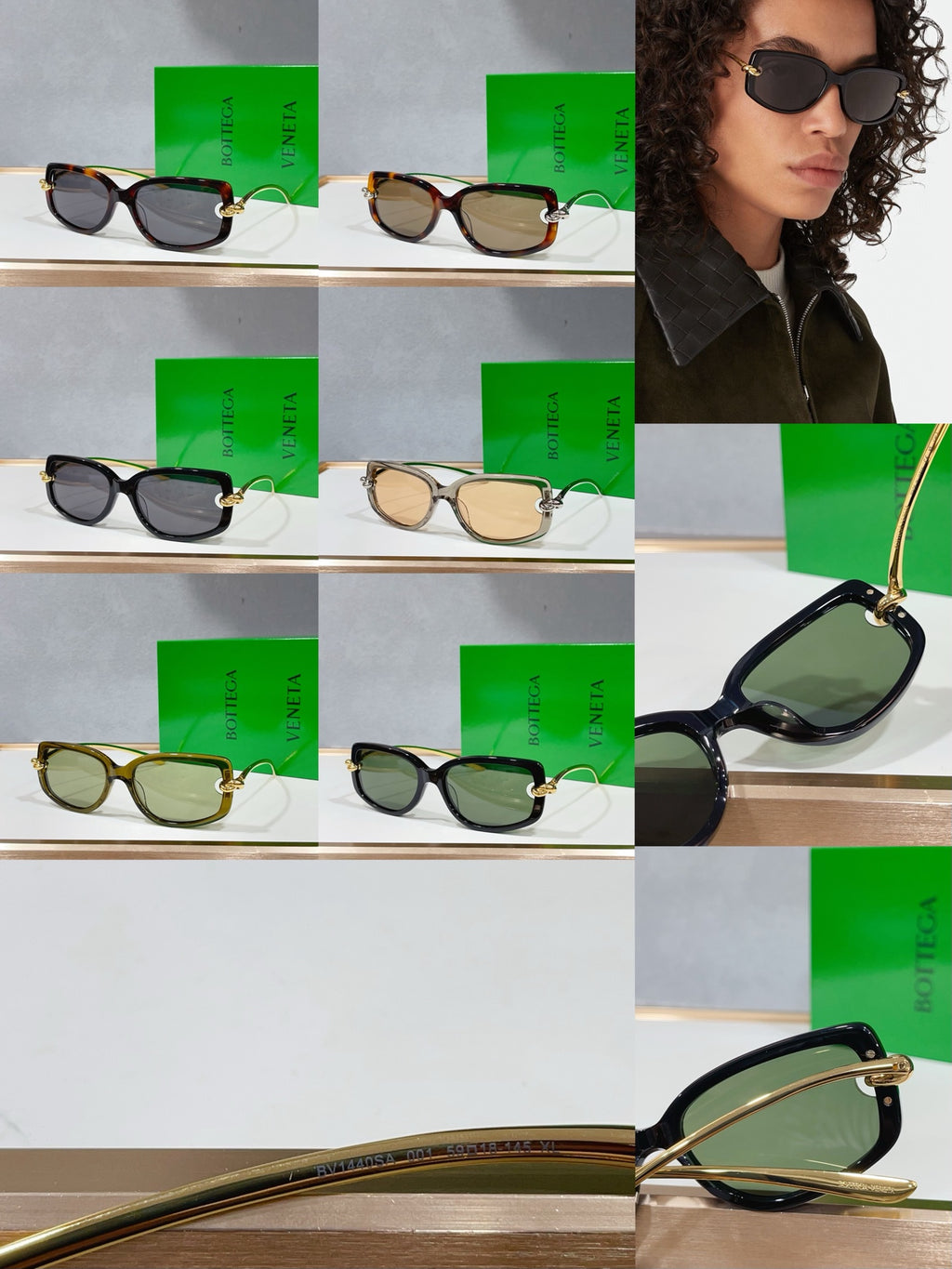 Bottega Veneta BV1440SA Green Designer Sunglasses 59-18-145 mm - detail image 2
