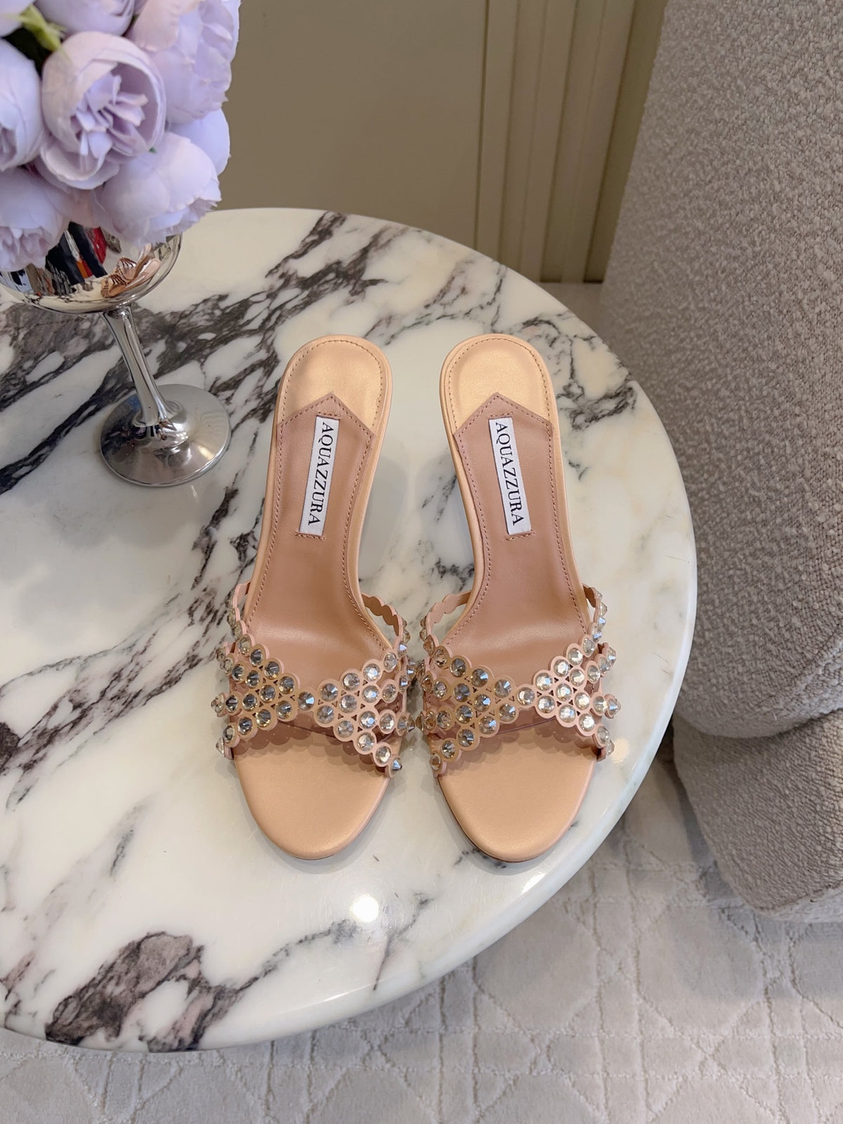 Aquazzura Brown & Rose Gold Designer Shoes EU 35-39