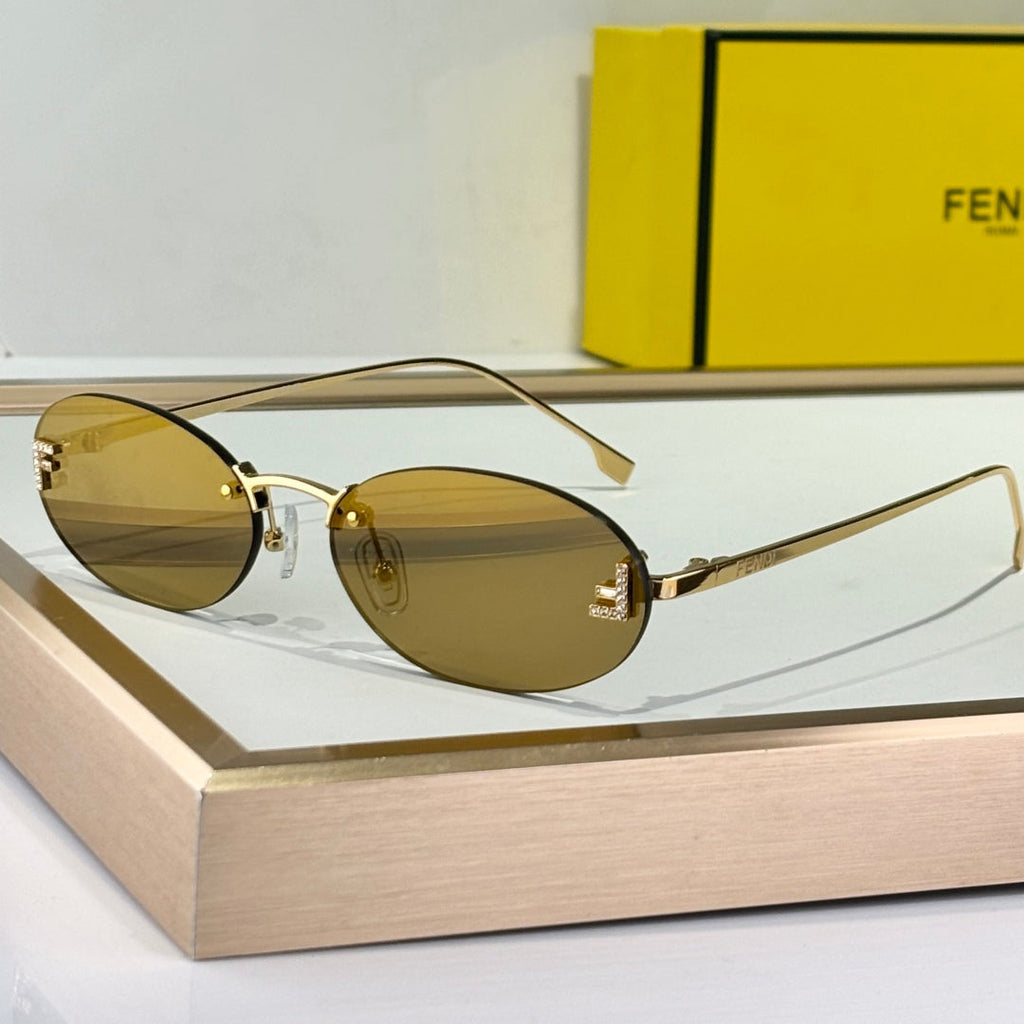 FIRST CRYSTAL RIMLESS OVAL FRAME SUNGLASSES FE4075US IN METAL