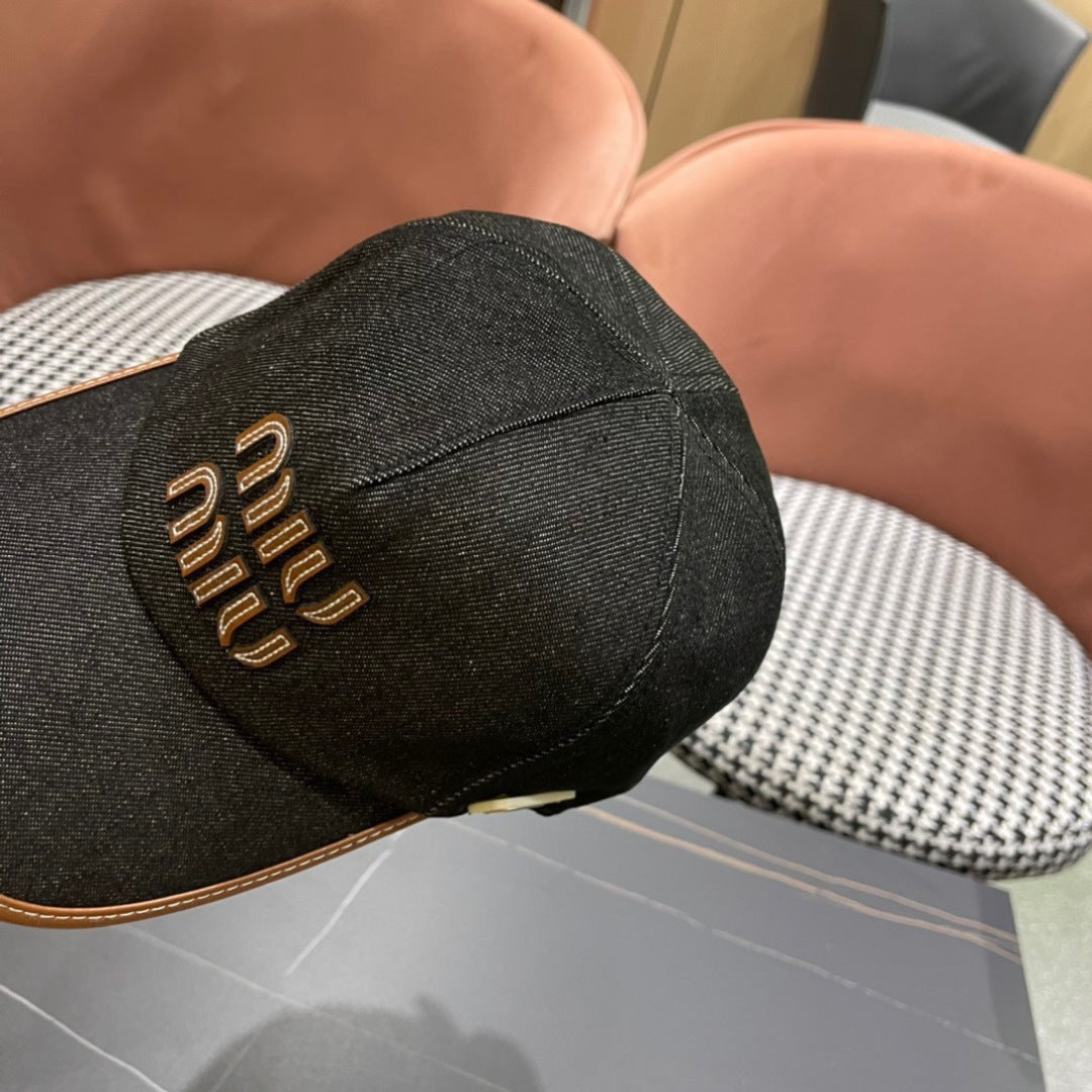 MM BASEBALL CAP IN BLACK DENIM AND CALFSKIN