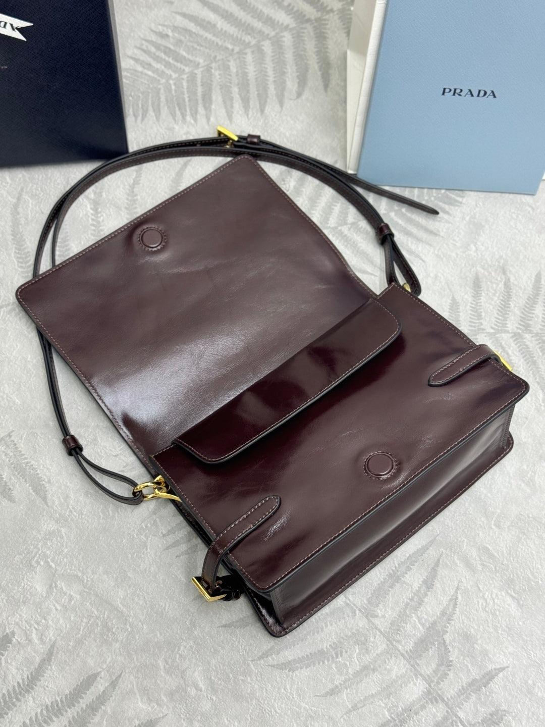 PRADA 25S SHOULDER BAG 23 IN RK BROWN CALFSKIN GOLD HARDWRE