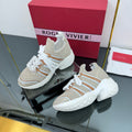 ROGER VIVIER VIV' RUN SNEAKERS IN BEIGE TECHNICAL FABRIC WITH BROWN AND WHITE CALFSKIN