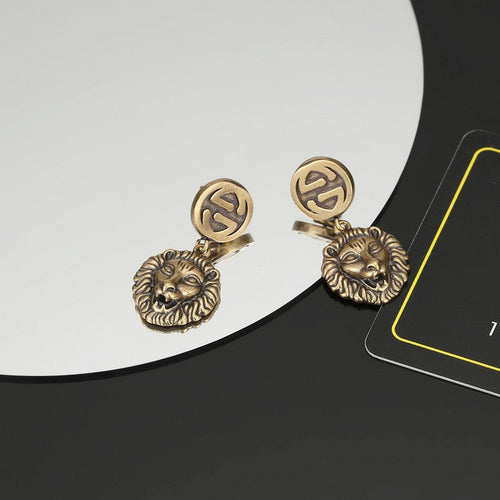 18K Double Gucci Lion Pendant Earrings
