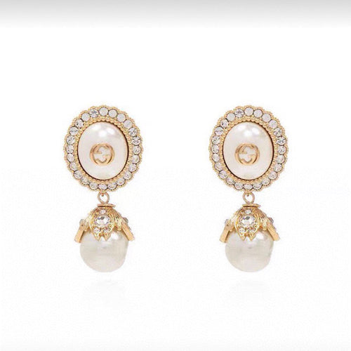 18K Double Gucci Pearl Earrings