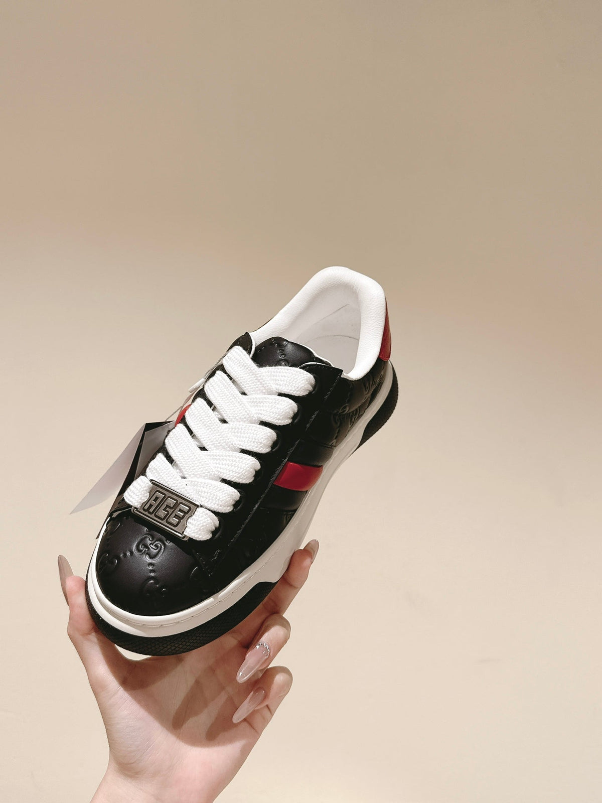 GUCCI ACE SNEAKER WITH WEB IN BLACK EMBOSSED CALFSKIN