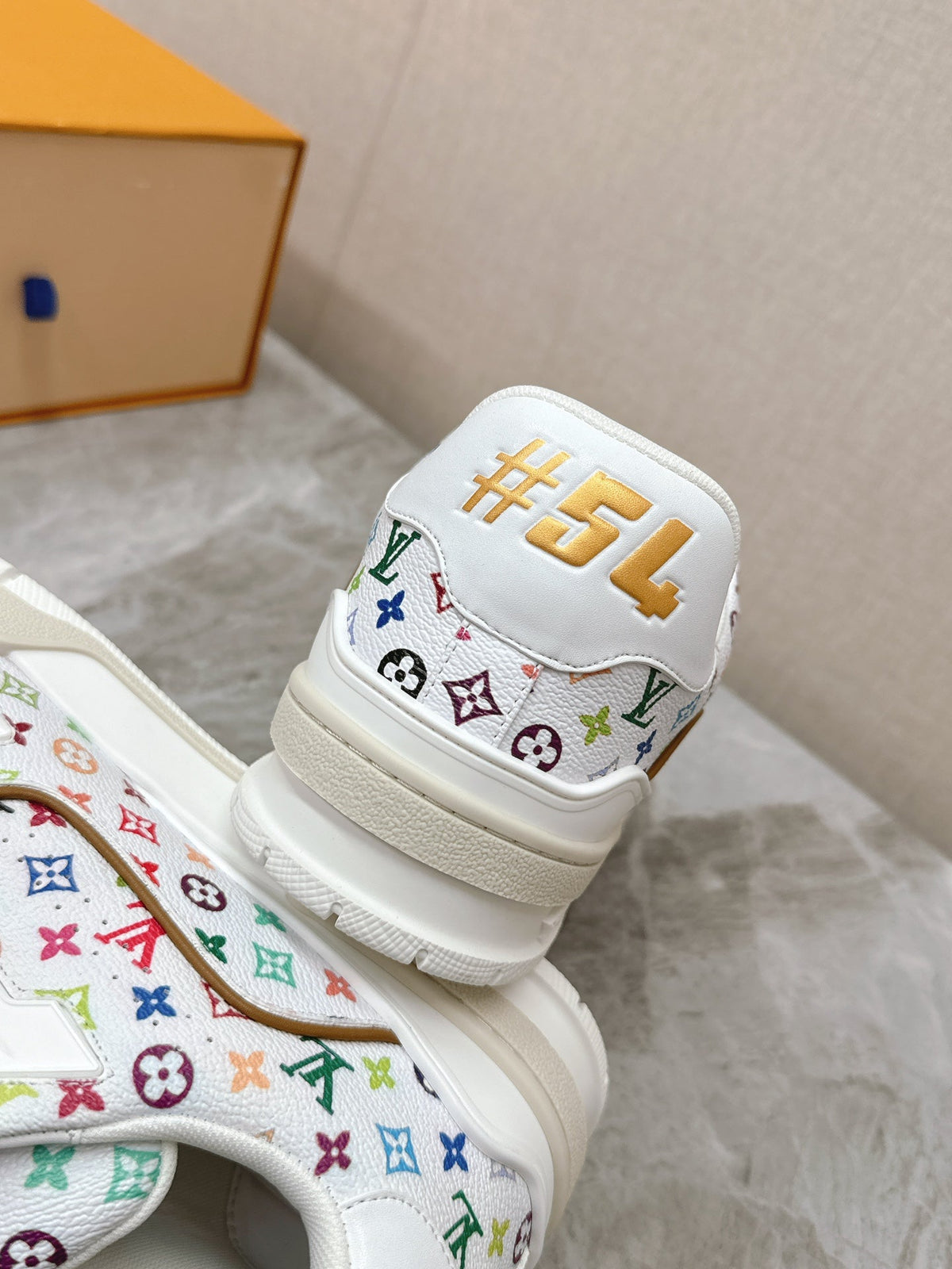 LOUIS VUITTON TRAINER SNEAKER IN WHITE MIX COLORFUL CALFSKIN