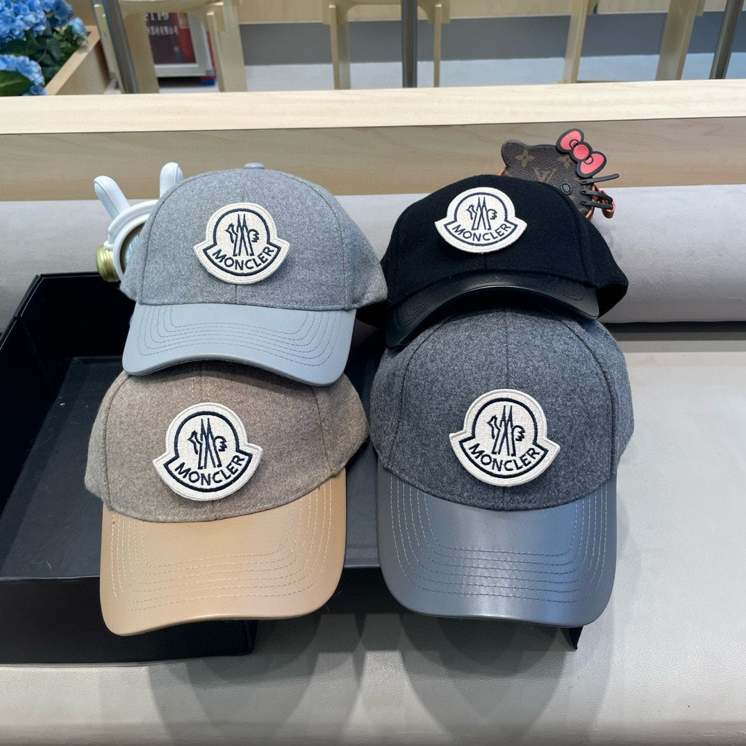 CHANEL WOOL-TWEED AND LEATHER BASEBALL CAP SHARK GRAY 428239