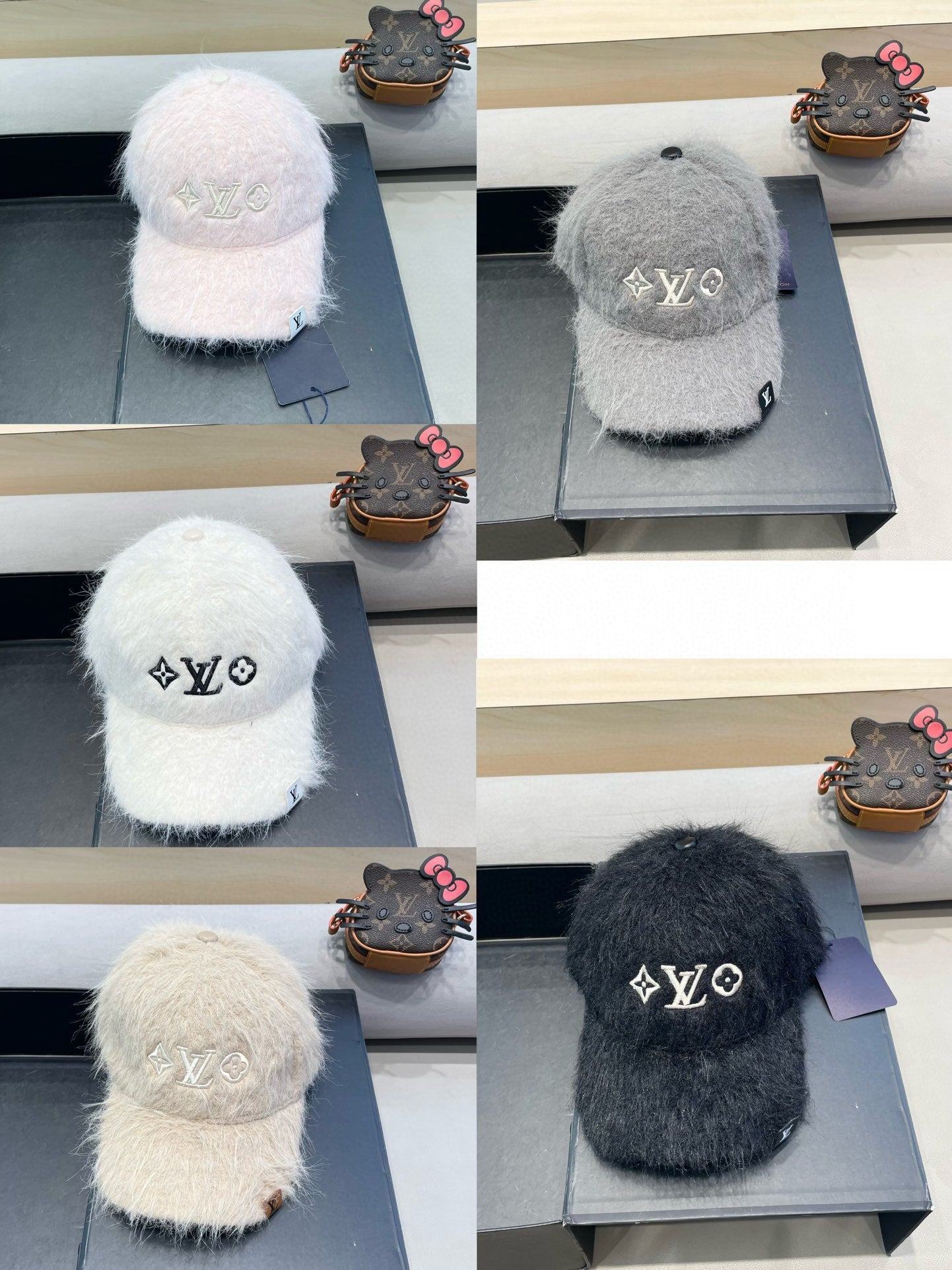 LOUIS VUITTON BASEBALL CAP IN PASTEL PINK RABBIT FUR 434934