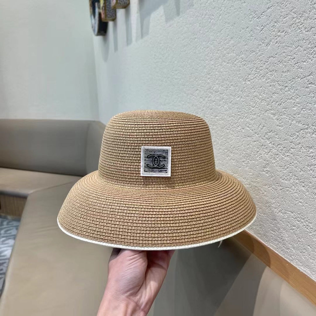 CHANEL STRAW CLOCHE HAT BROWN 672754