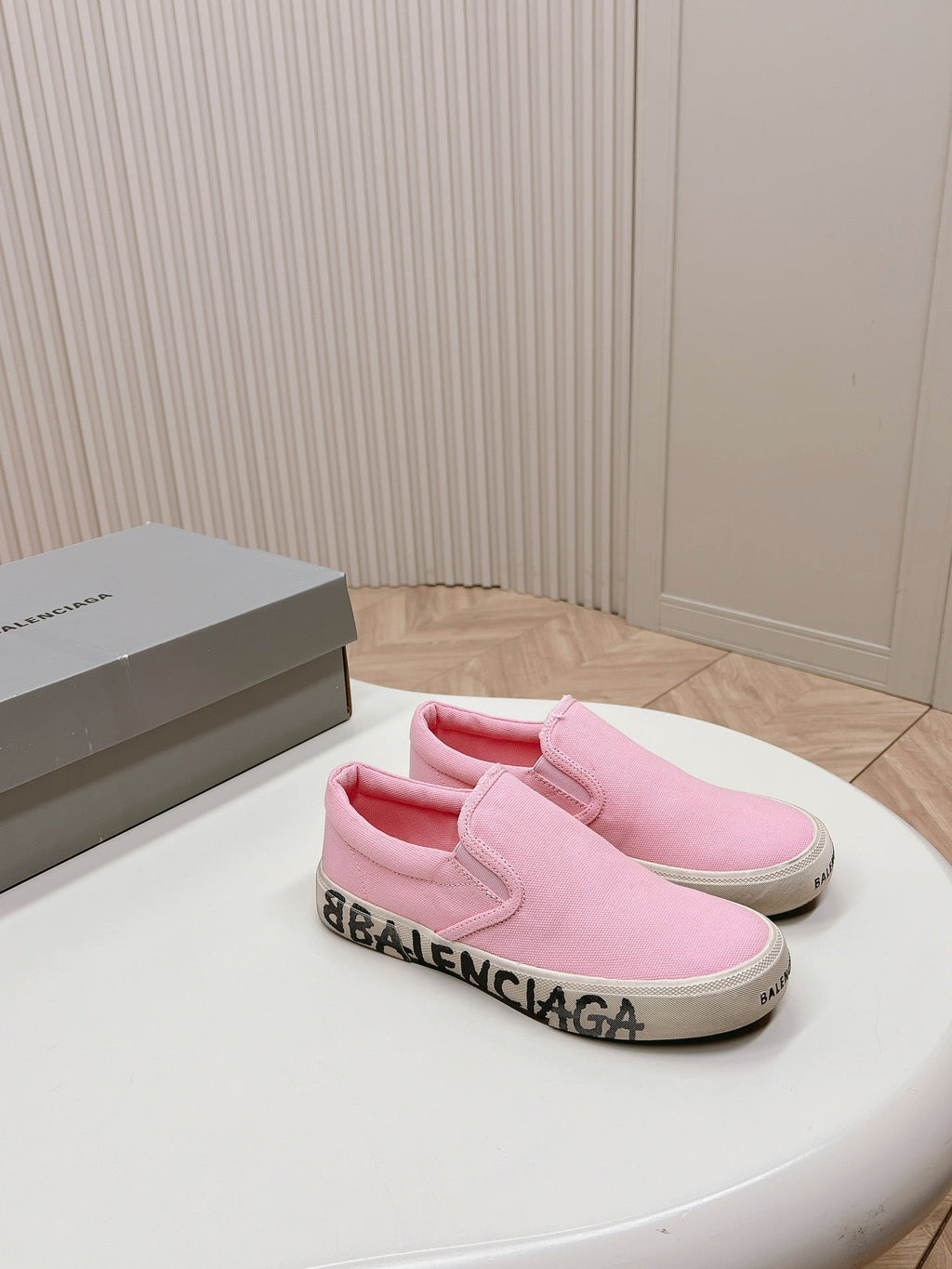 BALENCIAGA SLIP-ON SNEAKERS GRAFFITI IN PINK CANVAS