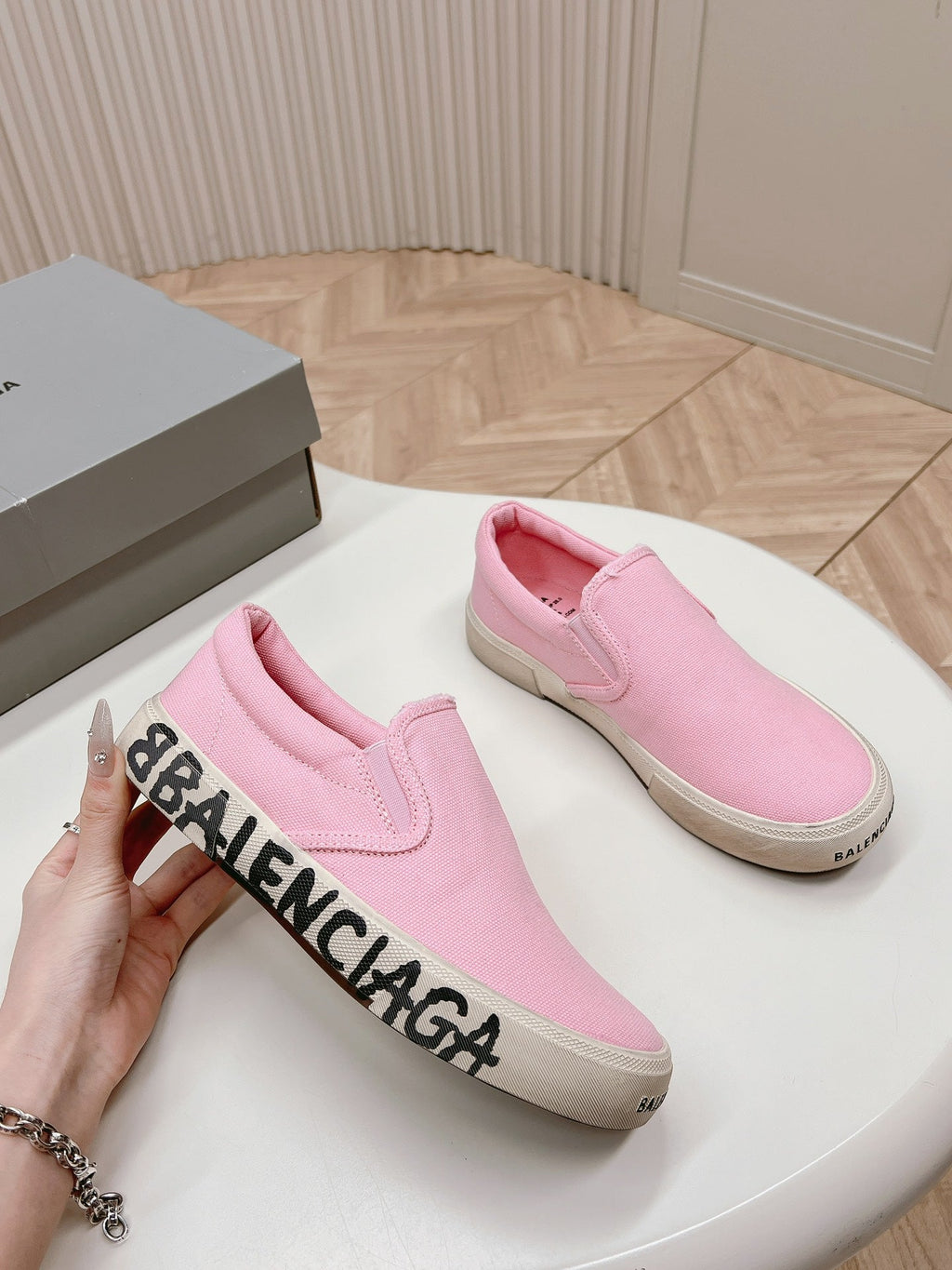 BALENCIAGA SLIP-ON SNEAKERS GRAFFITI IN PINK CANVAS