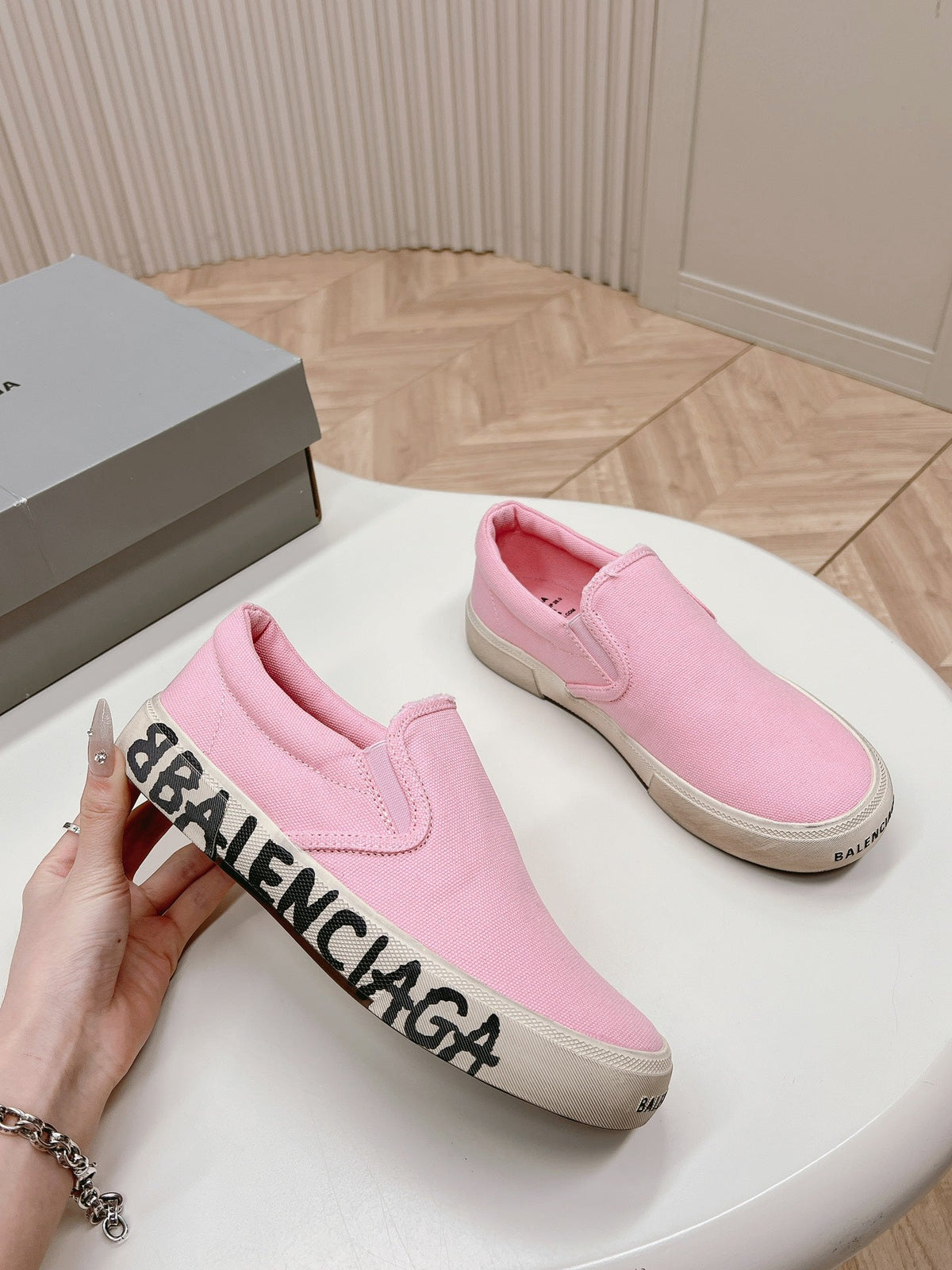 BALENCIAGA SLIP-ON SNEAKERS GRAFFITI IN PINK CANVAS