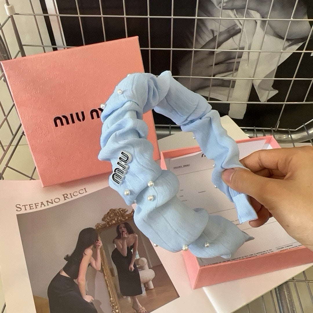PEARL HAIRBAND IN SKY BLUE CHIFFON 332064