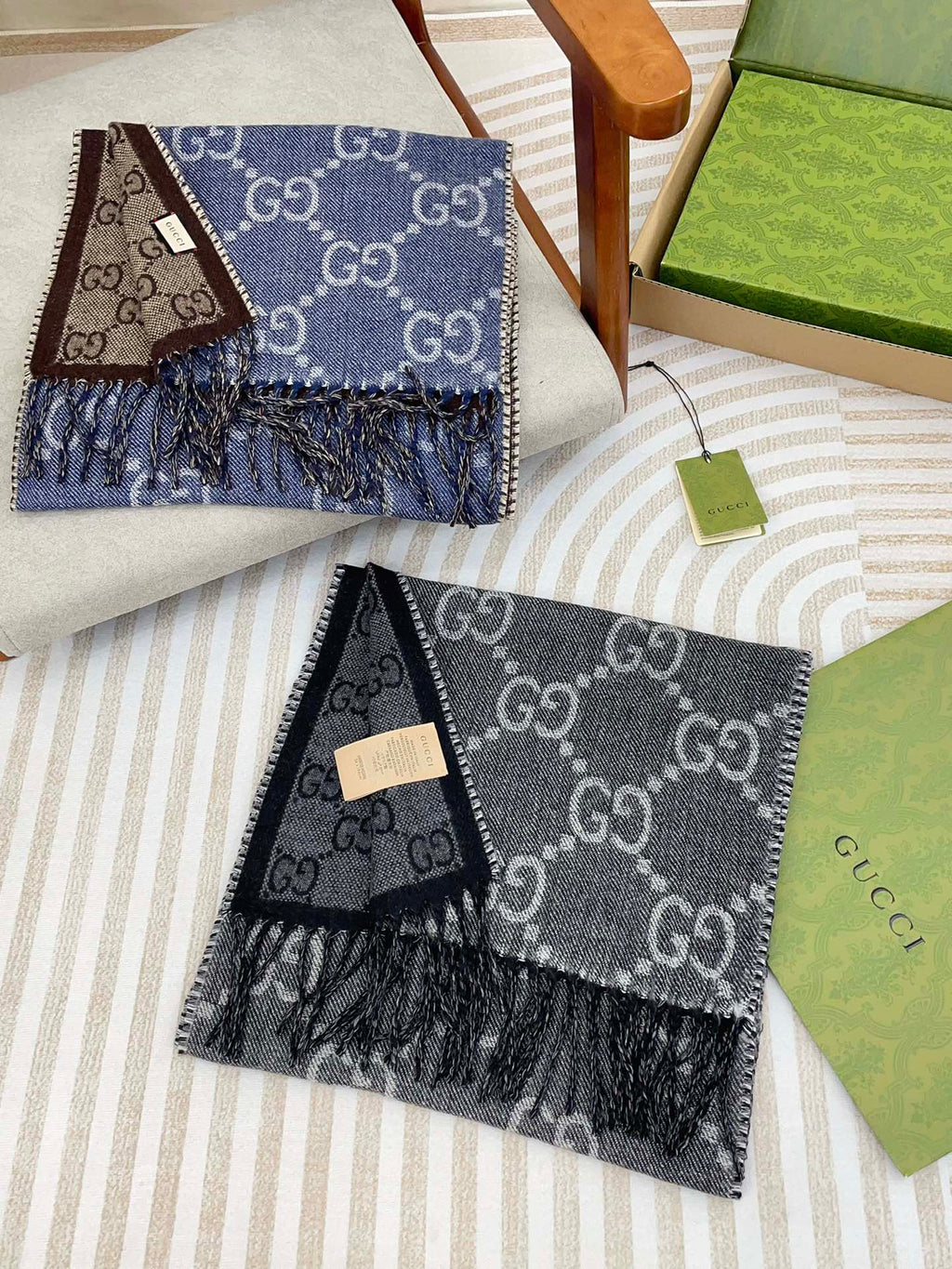 GUCCI JACQUARD WOOL SCARF BLACK 398285