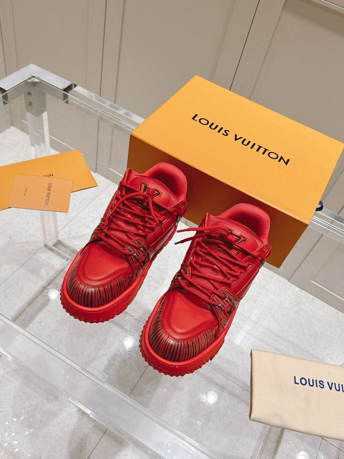 LOUIS VUITTON LV TRAINER MAXI LV X PARK SEO-BO IN RUBY RED CALFSKIN
