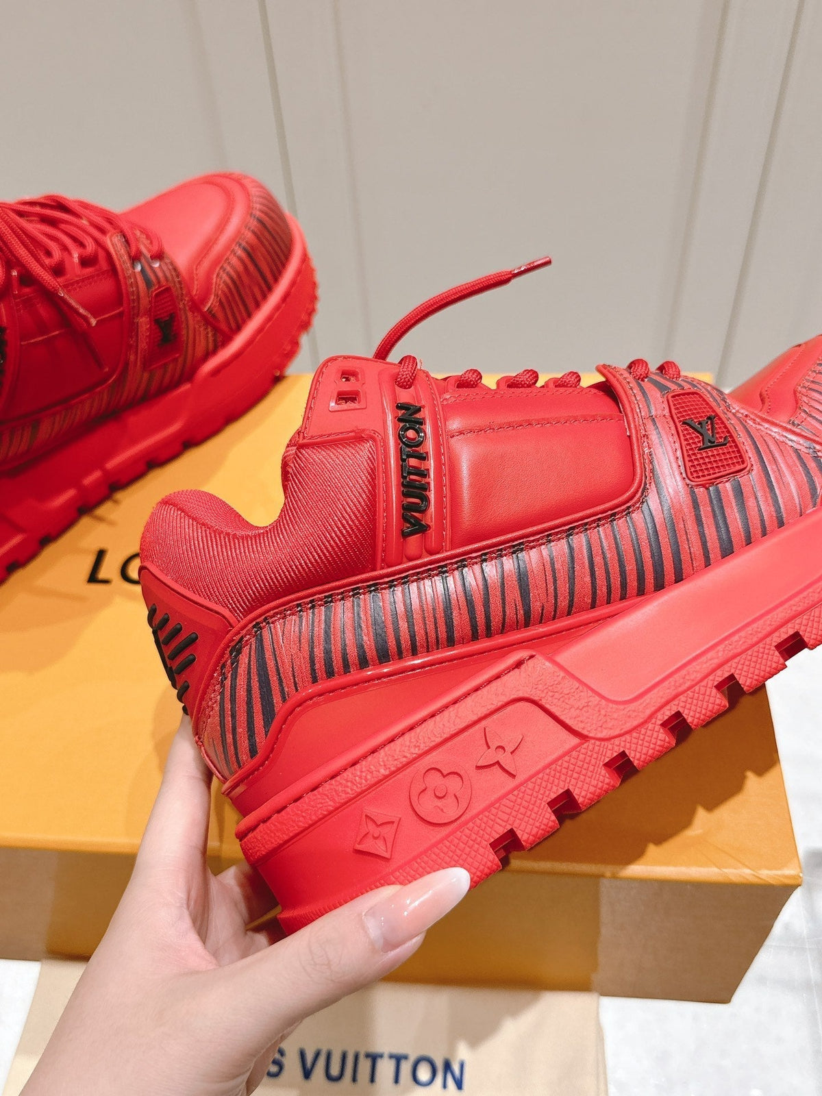 LOUIS VUITTON LV TRAINER MAXI LV X PARK SEO-BO IN RUBY RED CALFSKIN