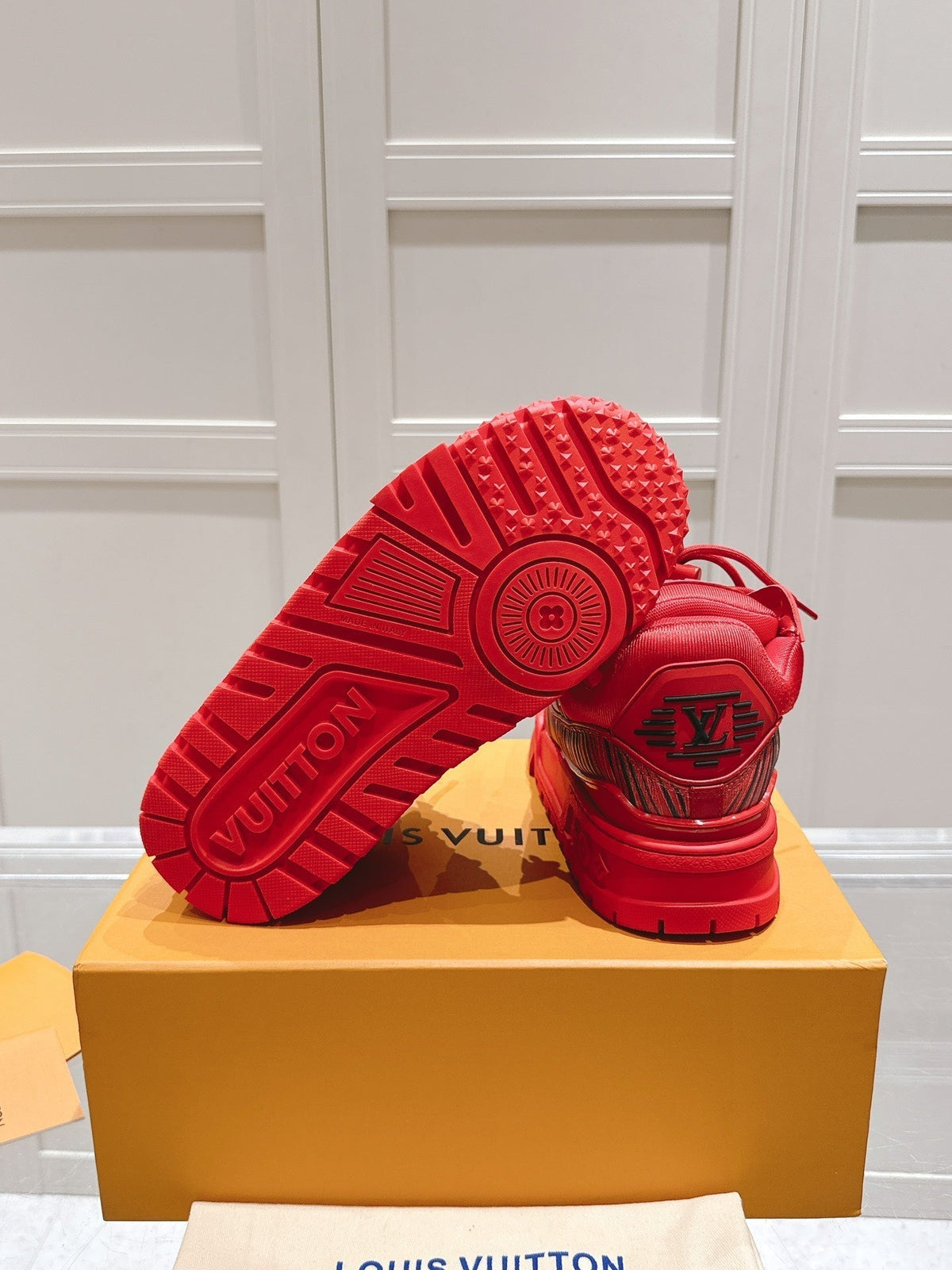 LOUIS VUITTON LV TRAINER MAXI LV X PARK SEO-BO IN RUBY RED CALFSKIN
