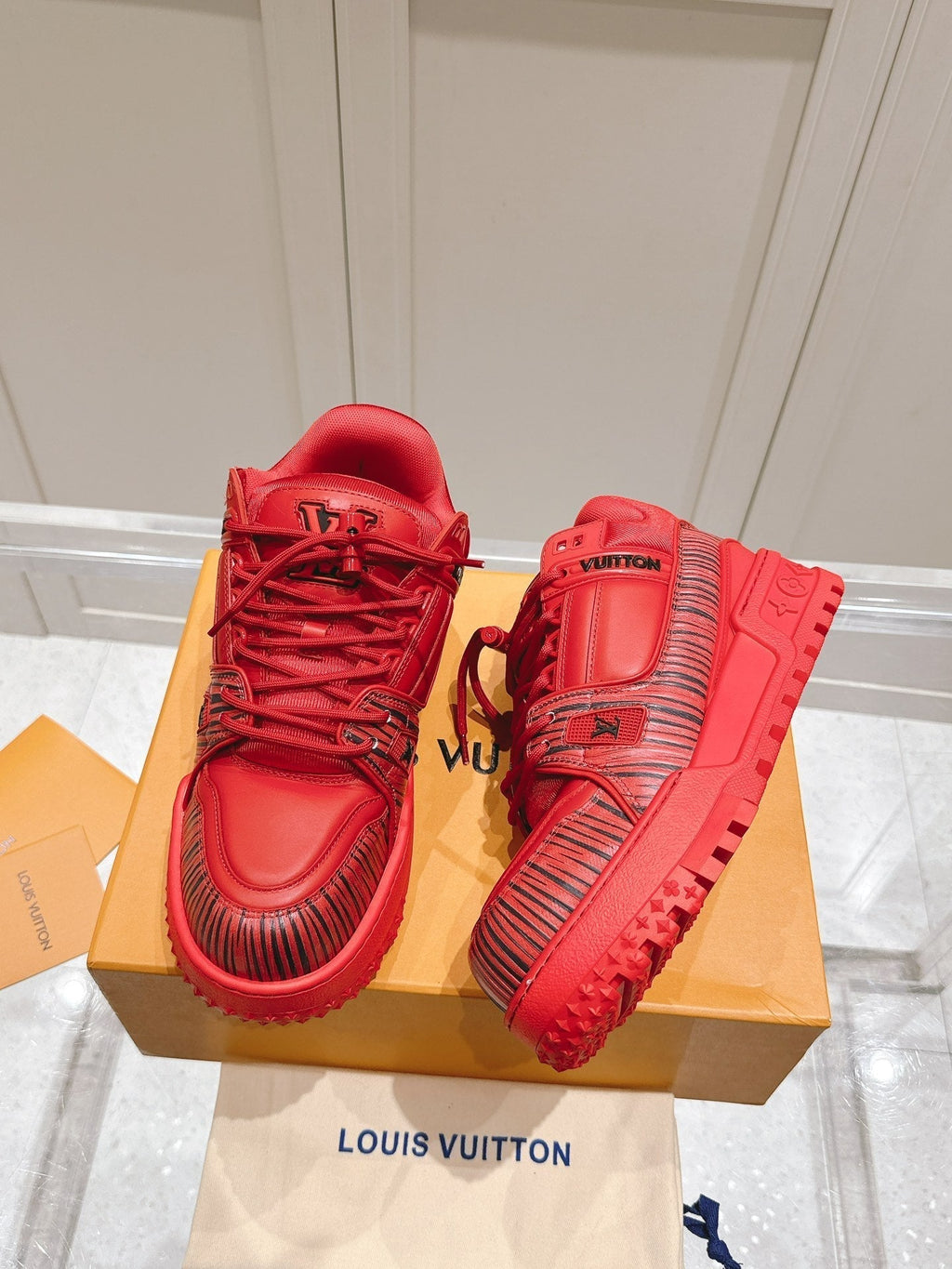 LOUIS VUITTON LV TRAINER MAXI LV X PARK SEO-BO IN RUBY RED CALFSKIN