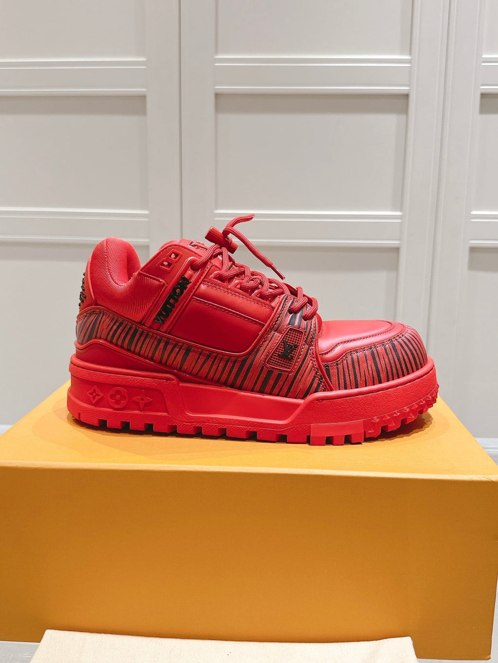 LOUIS VUITTON LV TRAINER MAXI LV X PARK SEO-BO IN RUBY RED CALFSKIN