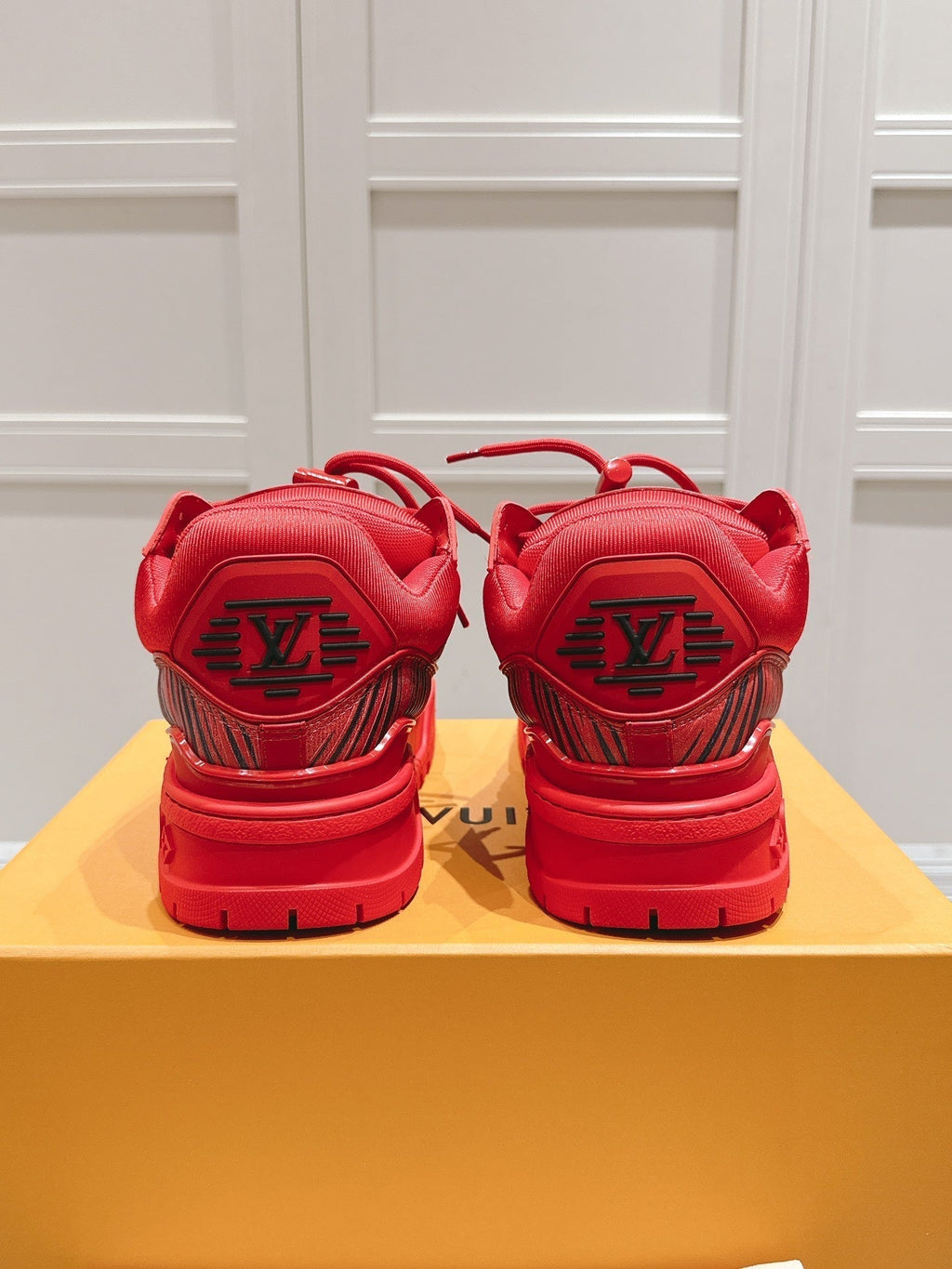 LOUIS VUITTON LV TRAINER MAXI LV X PARK SEO-BO IN RUBY RED CALFSKIN